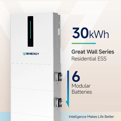  Sistem de stocare a energiei pentru uz rezidențial cu litiu de 30kWh, cu afișaj LCD, 6 baterii modulare